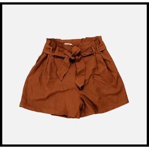 NWT Francesca's Harper Belted Paperbag Shorts Linen Blend Rust Orange Large NEW
